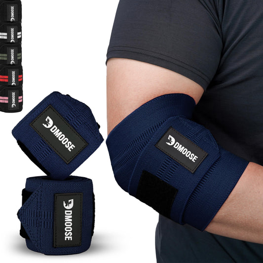 DMoose Fitness Elbow Wraps for Weightlifting, Bench Press, Cross Training & Powerlifting for Men and Women - 40" Nylon (Pair) Elbow Straps - Increases Stability of Joints and Support Injury Recovery