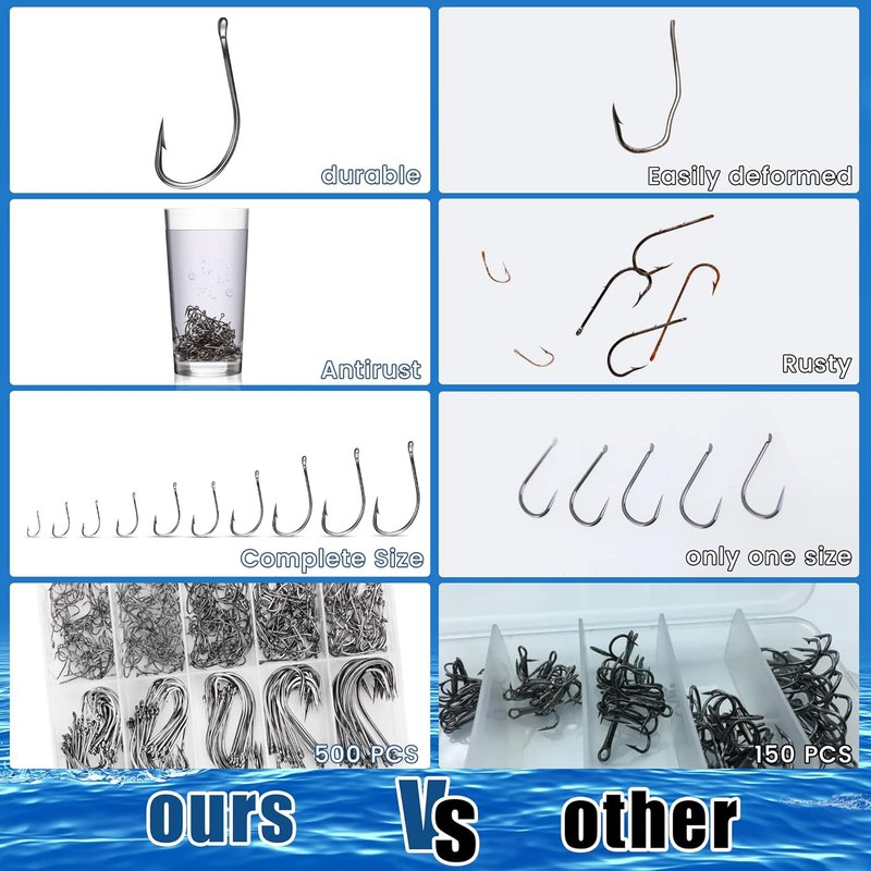 Carbon Steel Fishing Hooks - 500Pcs Circle Hook Assortment for Saltwater & Freshwater Fishing | Ideal for Catfish, Trout, Bass & Octopus