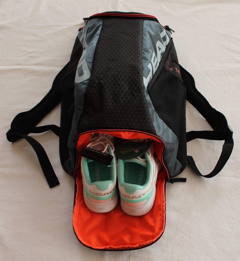 HEAD Tour Team Tennis Backpack 2 Racquet Carrying Bag w/Padded Shoulder Straps & Shoe Compartment - Black/Grey.