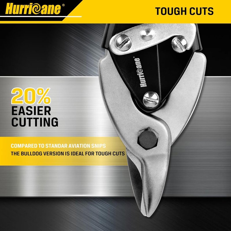HURRICANE Aviation Tin Snips - 9.5" Straight Cut Sheet Metal Shears for HVAC & Metalworking | Bulldog Nose Cutters for 18ga Steel & 22ga Stainless
