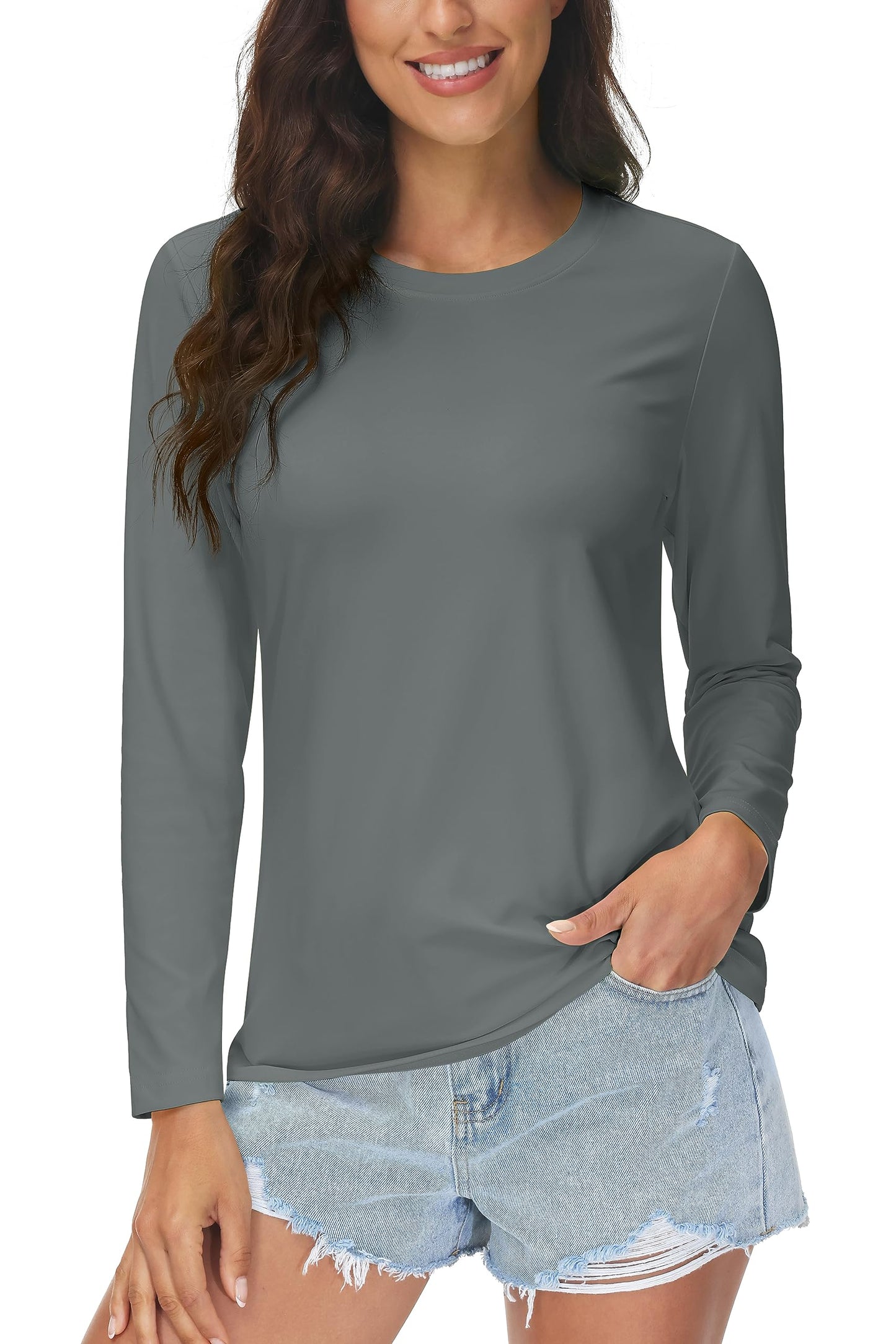 MAGCOMSEN Long Sleeve Shirts Women SPF Sun Protection Moisture Wicking UV Shirt Lightweight Hiking Athletic Tops Grey M