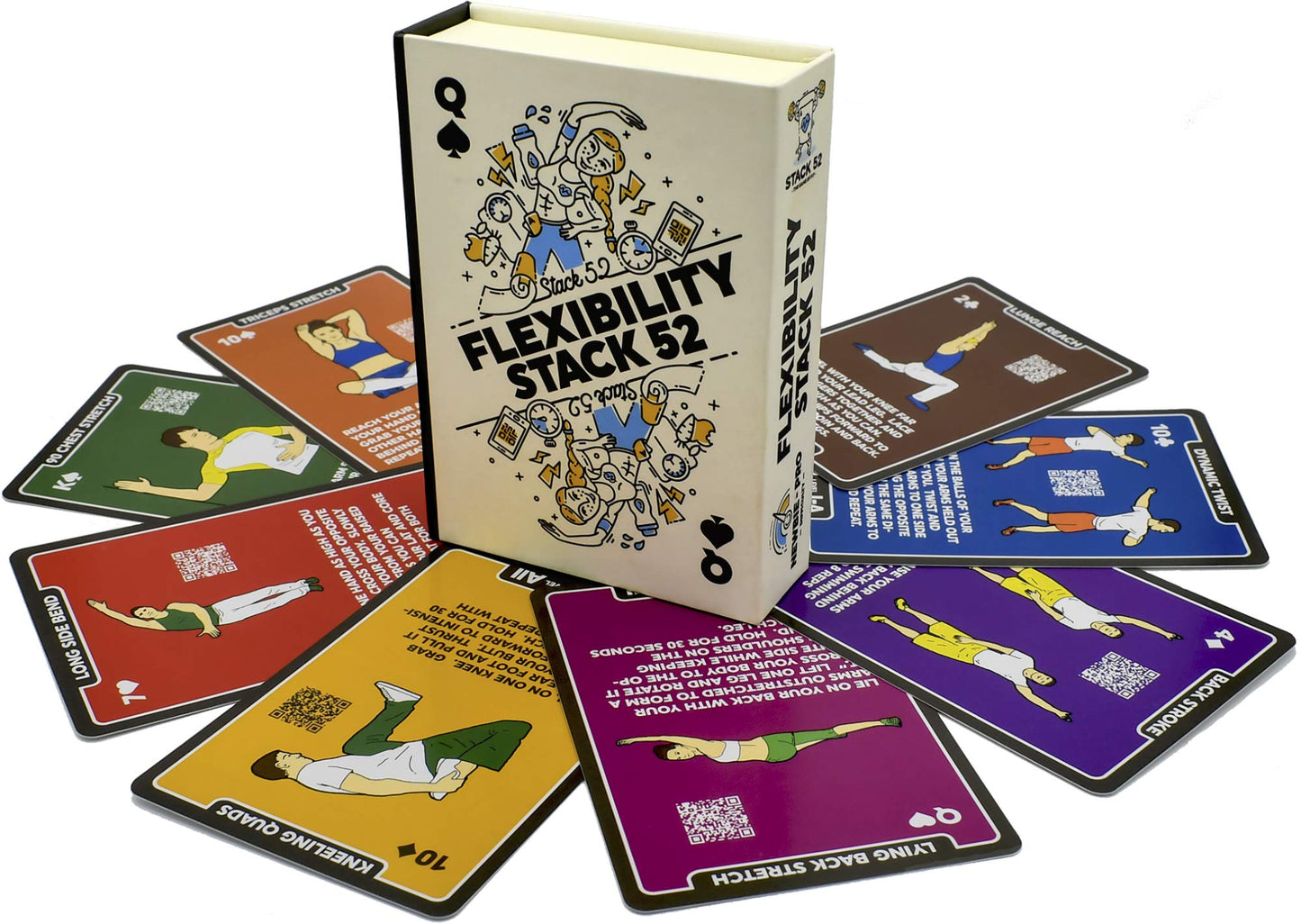 Stack 52 Flexibility Exercise Cards. Learn Static and Dynamic Stretches.