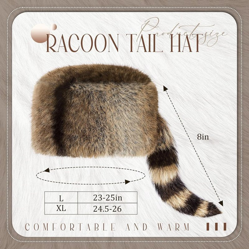 Raccoon Hat with Tail - Faux Fur Unisex Winter Cap for Cold Weather | Warm & Stylish