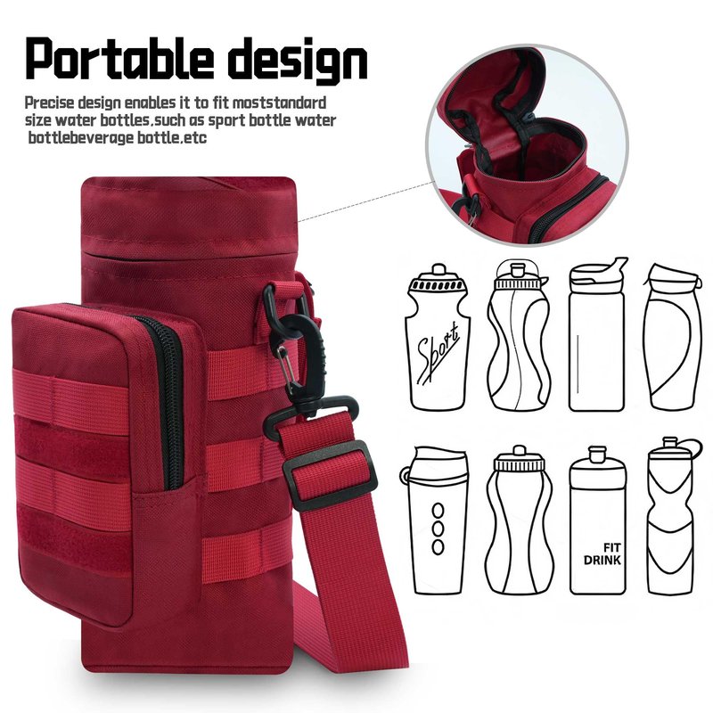 Tactical Water Bottle Pouch, Military Army Molle Water Pouches Carrier Holder for Hiking Camping Outdoor Sport Travel (RED)