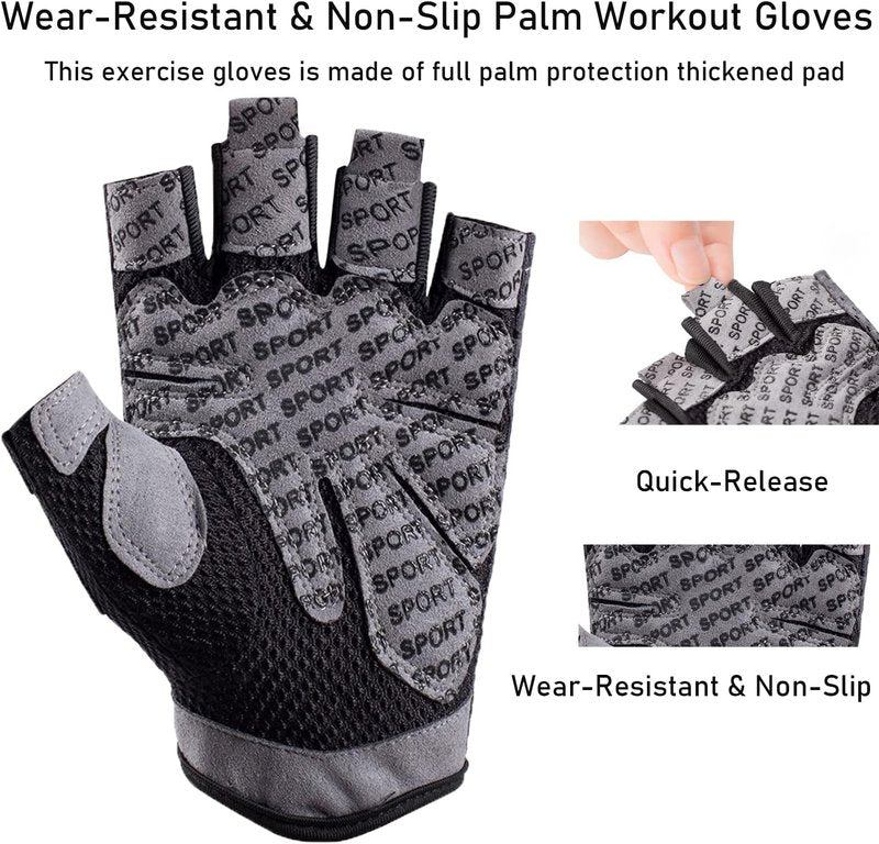 Workout Gloves for Men & Women - Fingerless Breathable Gym Gloves for Weight Lifting & Powerlifting | Full Palm Protection