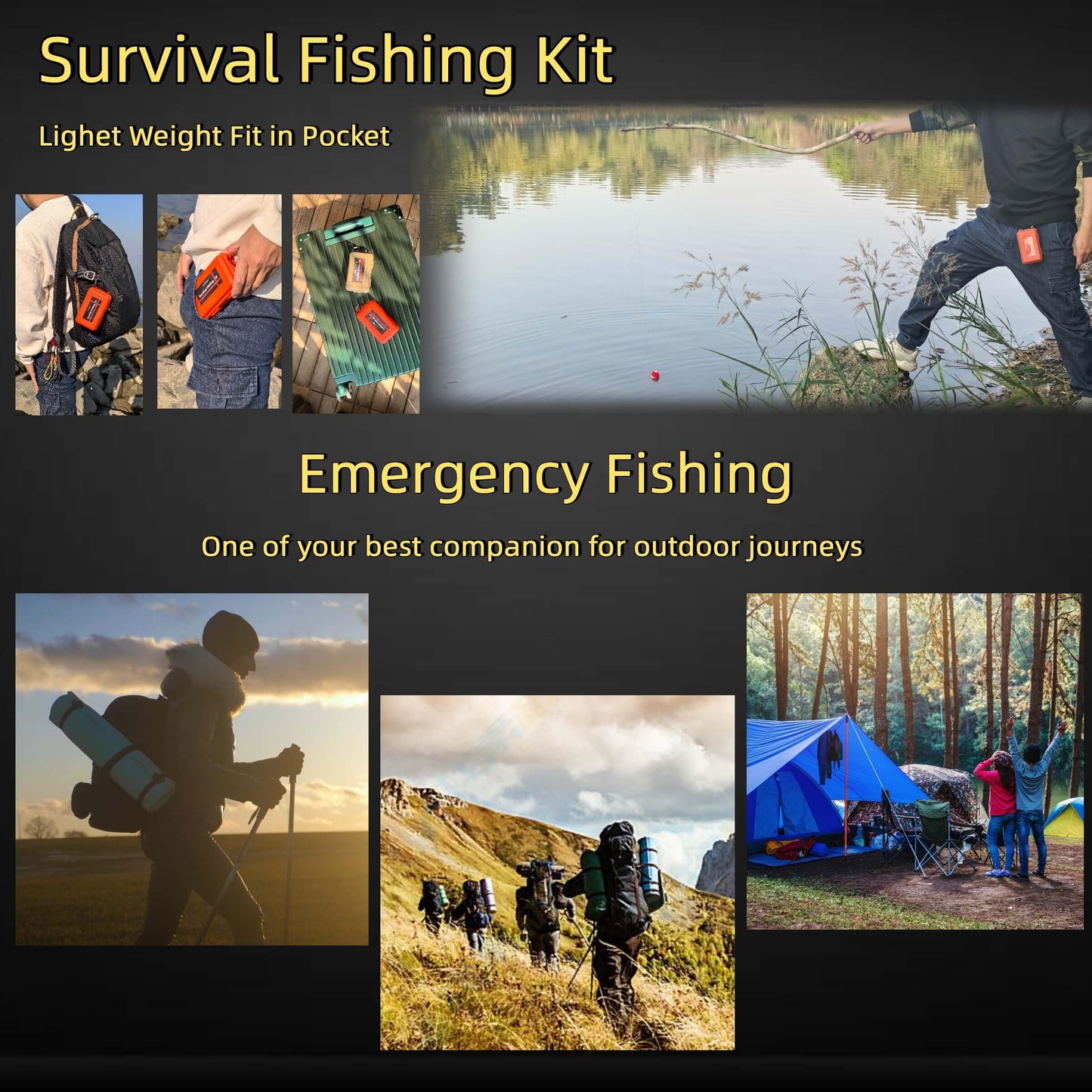 LoDinpo Mini Survival Fishing Kit Compact Emergency Fishing Gear for Camping, Hiking, Bushcraft, Backpacking Small Tackle Box with Hooks, Line, Floats Tools Great Gift for Fishermen, Hikers&Preppers