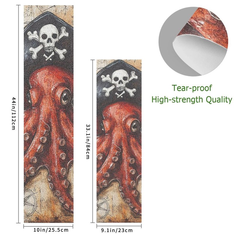 QwThum Octopus Pirate and Compass Skateboard Grip Tape Anti Slip Griptape Sheets Longboard Grip Tape Scooter Grips Design Print Standard Paper Boys Girls Teens Women Men 44x10 in