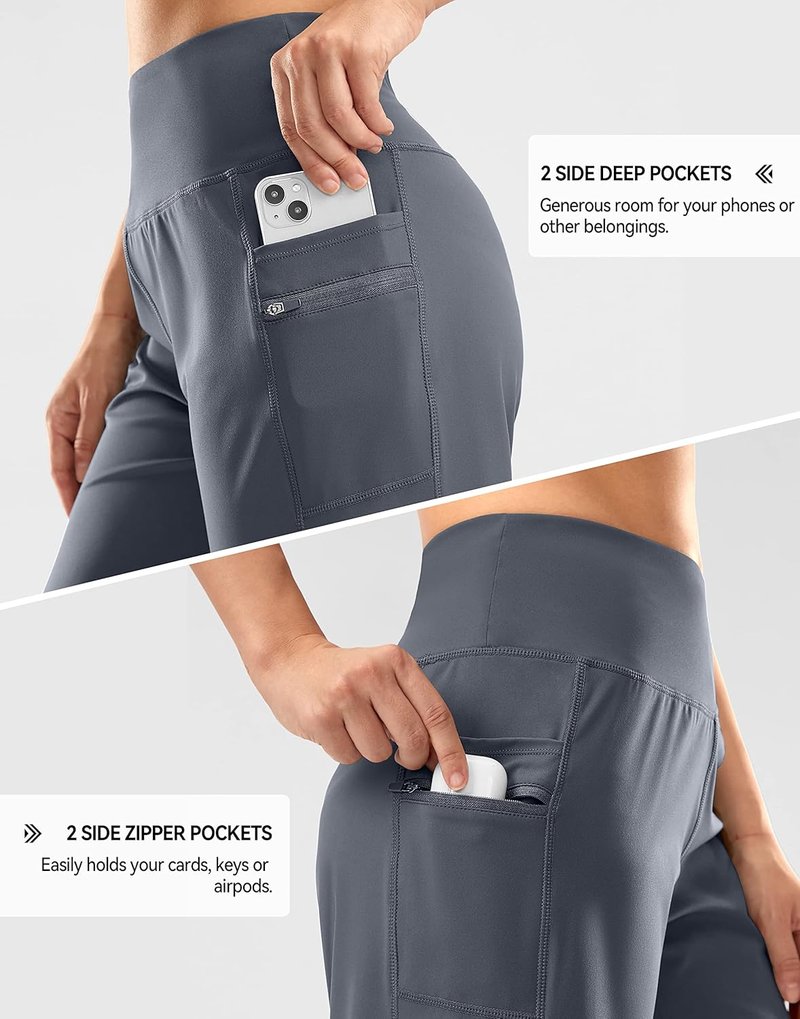 High Waisted Bermuda Shorts for Women - Athletic Knee Length with Zipper Pockets | Comfortable Fit
