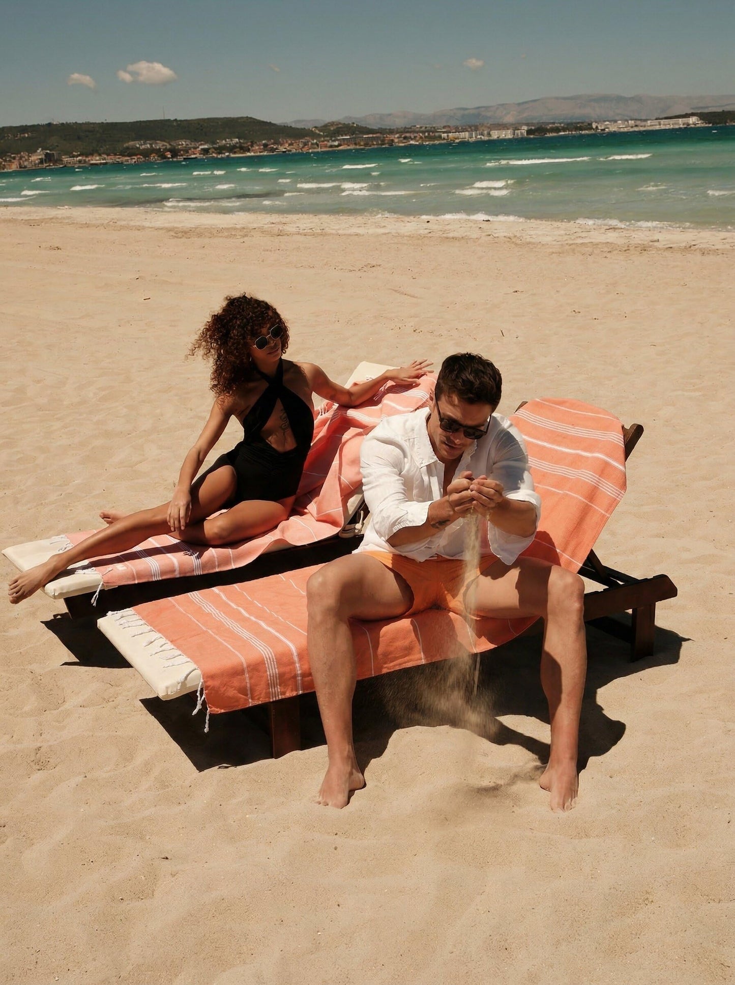 BAY LAUREL Turkish Beach Towel with Travel Bag 39 x 71 Quick Dry Sand Free Lightweight Large Oversized Towels Light
