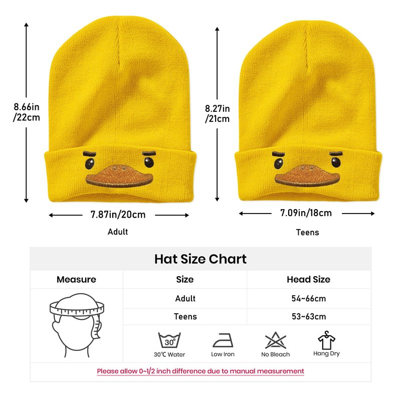 Cute Yellow Duck Embroidered Beanie Knit Hat for Men Women, Cute Funny Graphic Beanie Winter Skull Cap, Gifts for Duck Lovers