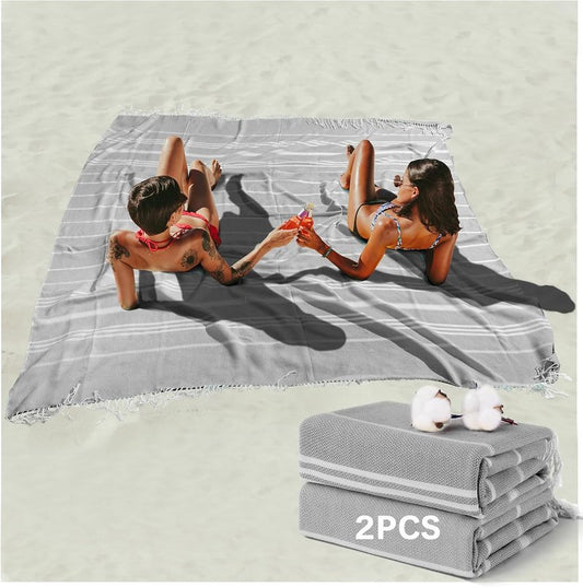 Turkish Beach Towel - Jumbo Extra Large Oversized Thin Towel for Outdoor, Picnic & Travel | Grey
