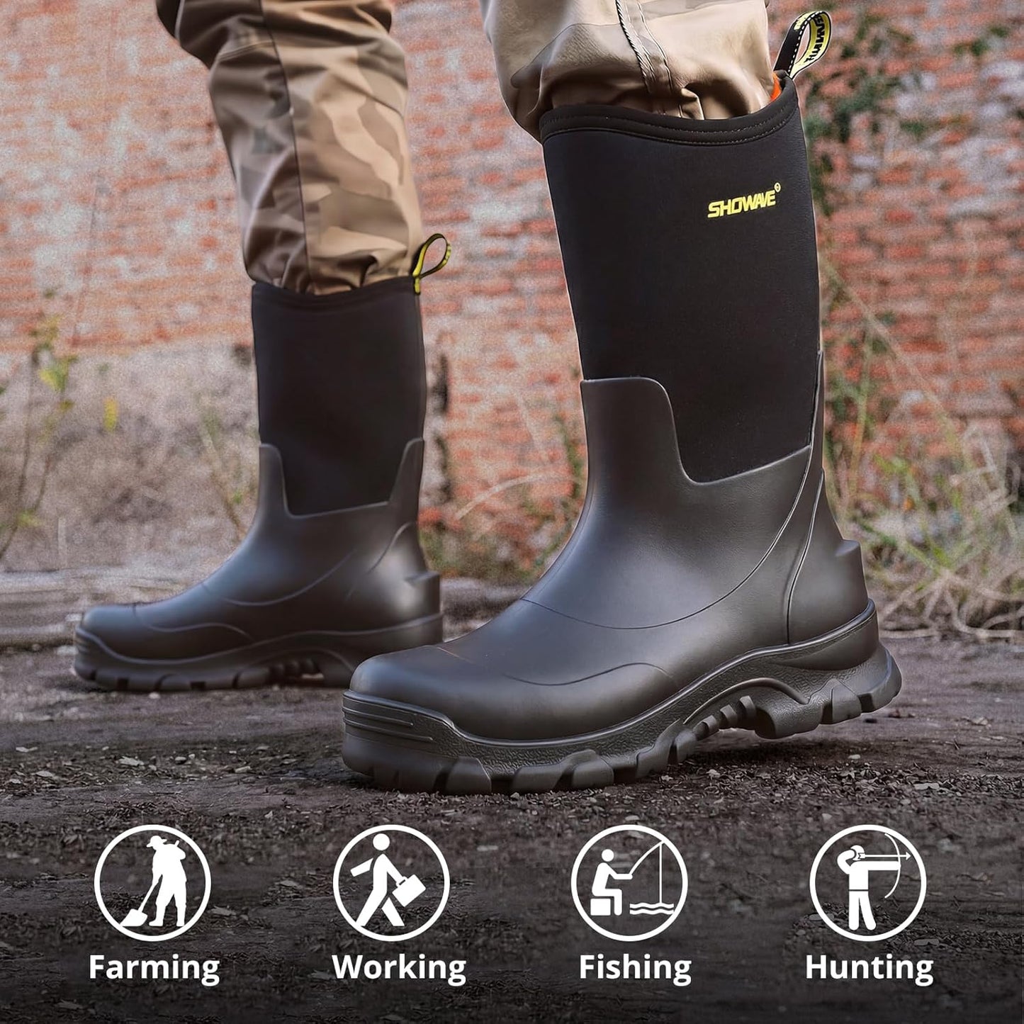 Men's Waterproof Mid-Calf Rain Boots - Insulated Rubber for Gardening & Outdoor Use