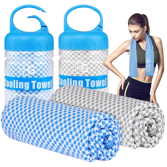 BOGI 2 Pack Cooling Towel, Cooling Towels for Neck and Face-40"x12"- Ice Towel for Instant Cooling, Soft Breathable Chilly Towel, Stay Cool for Yoga, Sport, Gym, Camping & More Activities(Blue+Grey)