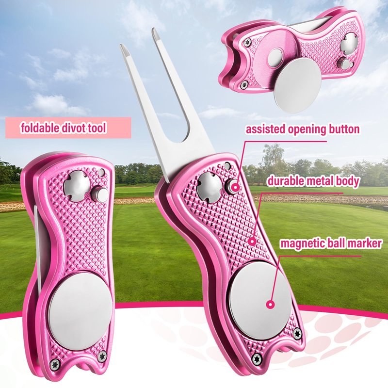 Liliful 12 Pcs Golf Accessories Kit, Include Golf Ball Bag with Hook Towel Tees Magnetic Ball Marker Divot Tool Cleaner Brush for Women Man Gifts(Pink)