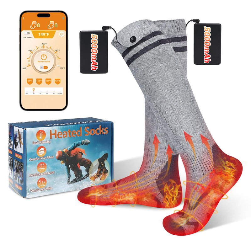 Rechargeable Heated Socks for Men Women with APP Control, 5000mAh*2 Battery Heating Socks, Electric Heated Socks for Outdoor Work Camping Fishing Climbing