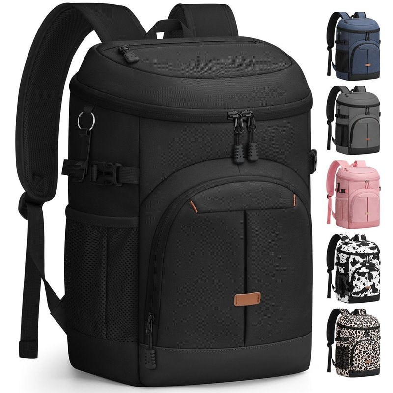Pritent Cooler Backpack for Men Women Insulated Waterproof Backpack Coolers Leak Proof Cooler Bag Lightweight Lunch Backpack for Camping Beach Travel Picnic(Black,30 Cans)