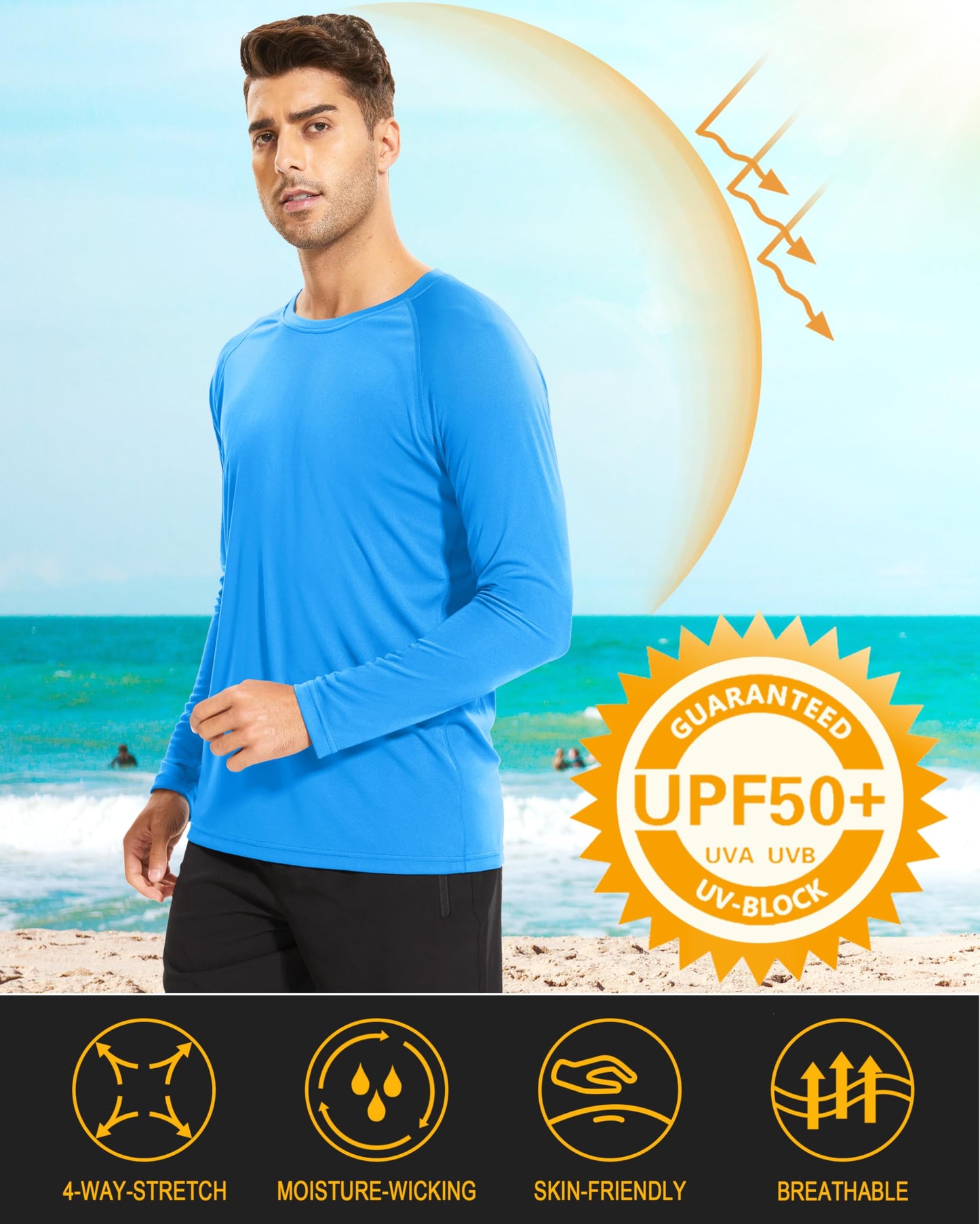 MAGCOMSEN Long Sleeve Shirt Men Rashguard Men Sun Protection Shirt Athletic T-Shirt Dry Fit Fishing Shirts Azure,3XL