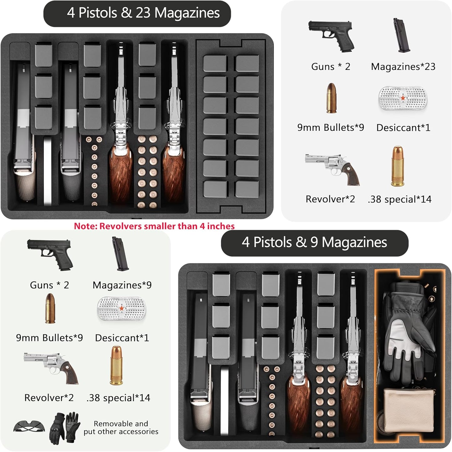 Pistol Gun Case - Shockproof & Waterproof Hard Case with Pre-Cut Foam | Holds Multiple Handguns, TSA Approved Locks