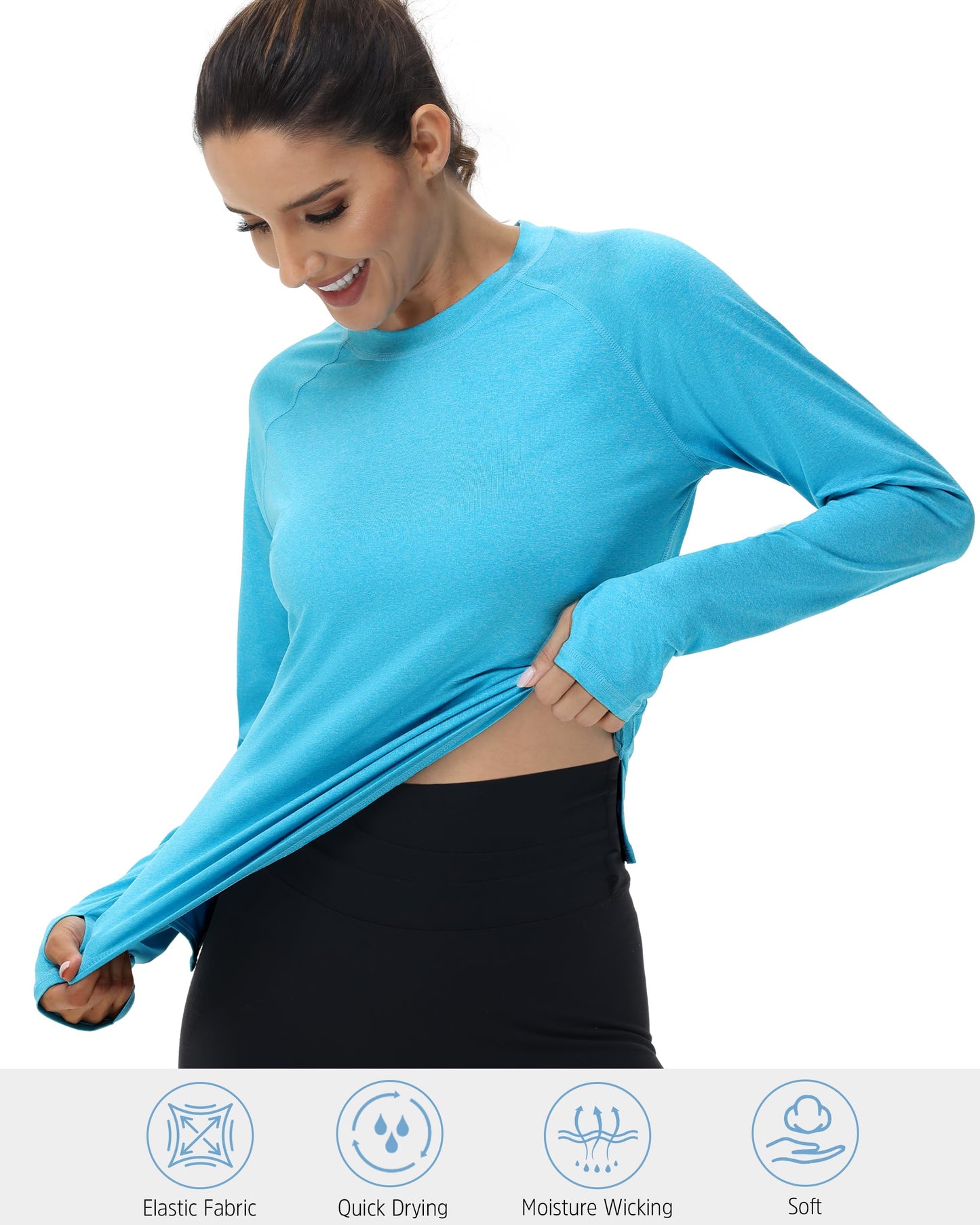 isnowood Women's Sun Protection Long Sleeve Shirts, UPF 50+ UV Rash Guard Swim Clothing, Workout Hiking Running Athletic Tops