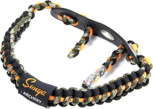 Archery Bow Wrist Sling - Comfortable 550 Paracord Strap with Full Grain Leather Yoke | Multiple Camo Colors