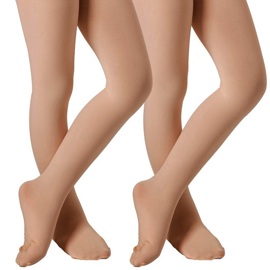 DIPUG Ballet Tights for Girls Dance Tights Toddler Thick Soft Footed Kids Suntan Stockings Size 3t 4t 5t, 2 Pack