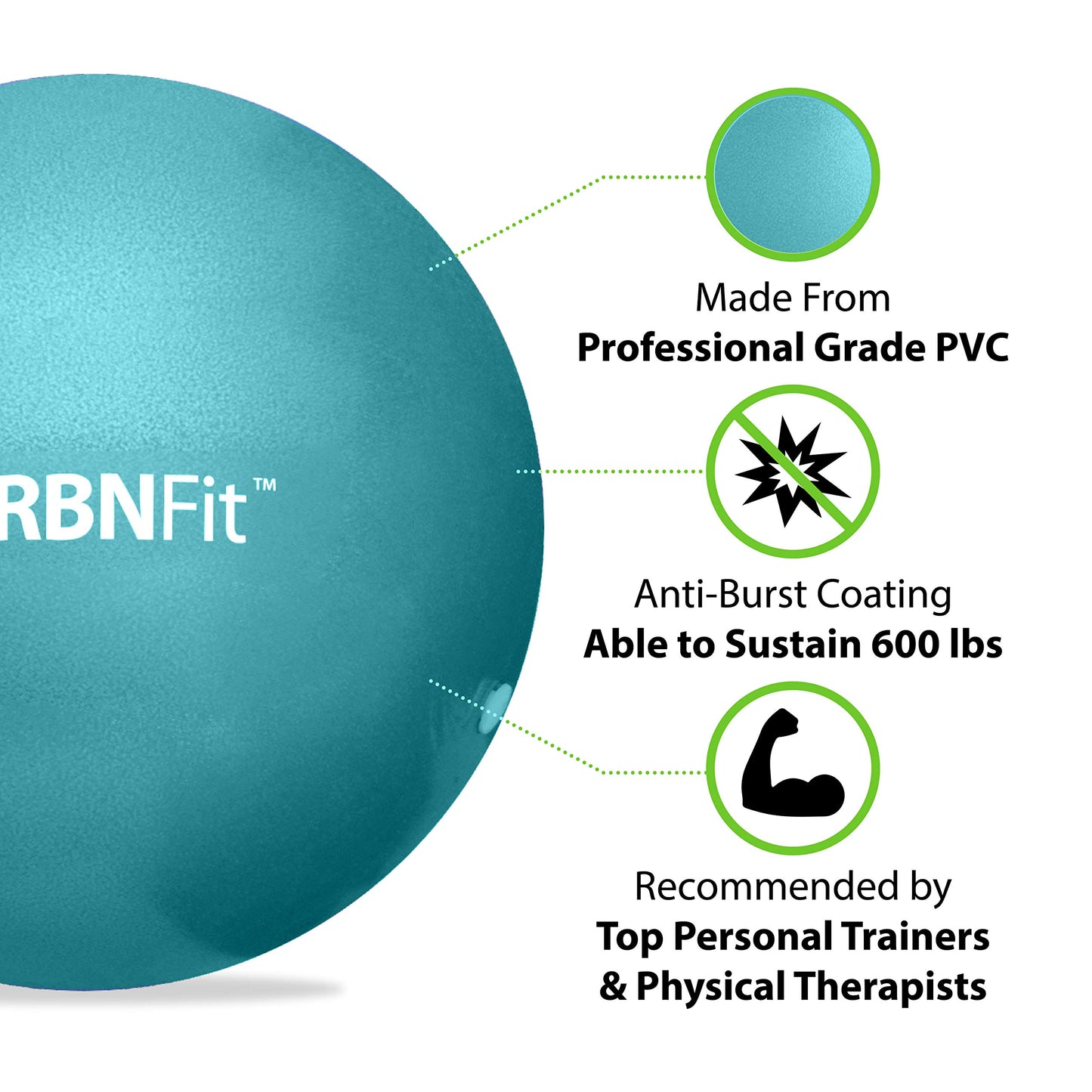 URBNFit Pilates Ball 9 Inch - Small Exercise Balls for Yoga, Barre, Physical Therapy, Stretching, Posture, Core Fitness – Mini Bender & Massager Ball for Back Pain with Workout Guide - Aqua