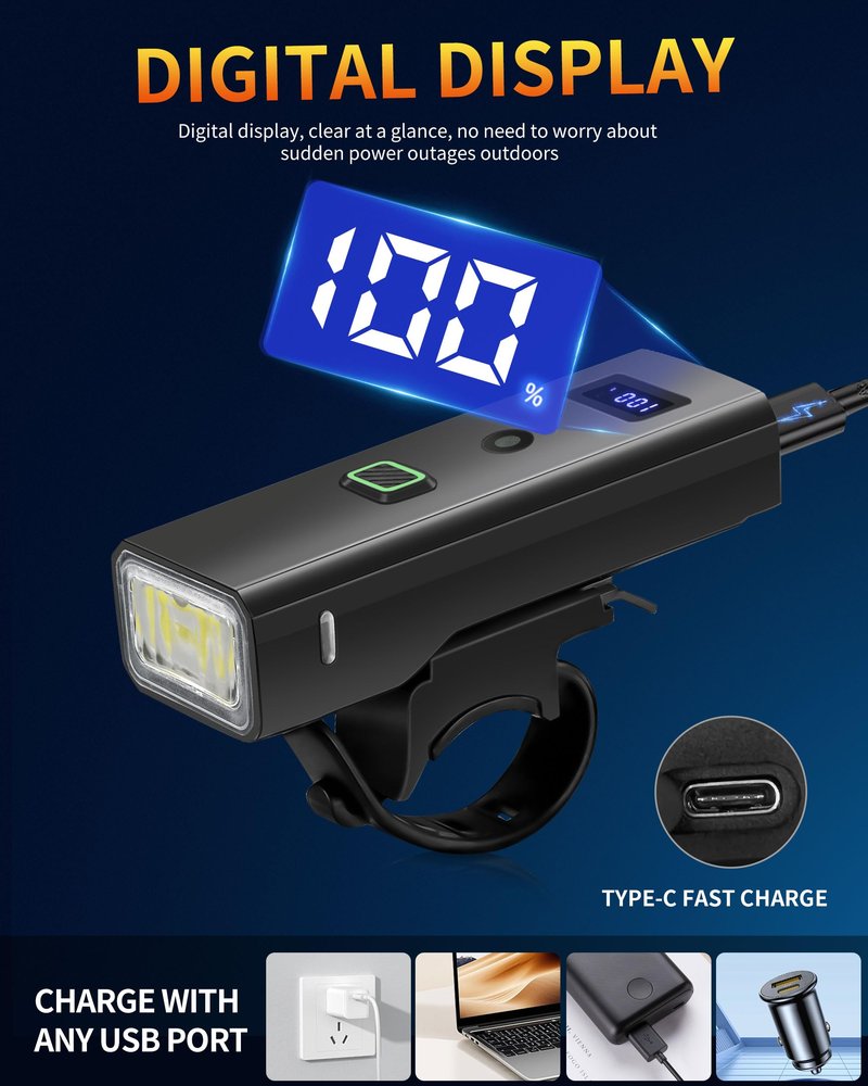 DARKBEAM Bike Light, High Lumens Super Bright Bicycle Front Headlight USB Rechargeable, Waterproof Cycling Lights 4-Mode for Night Riding, Road, Mountain, Safety, with LED Display & Light Sensor