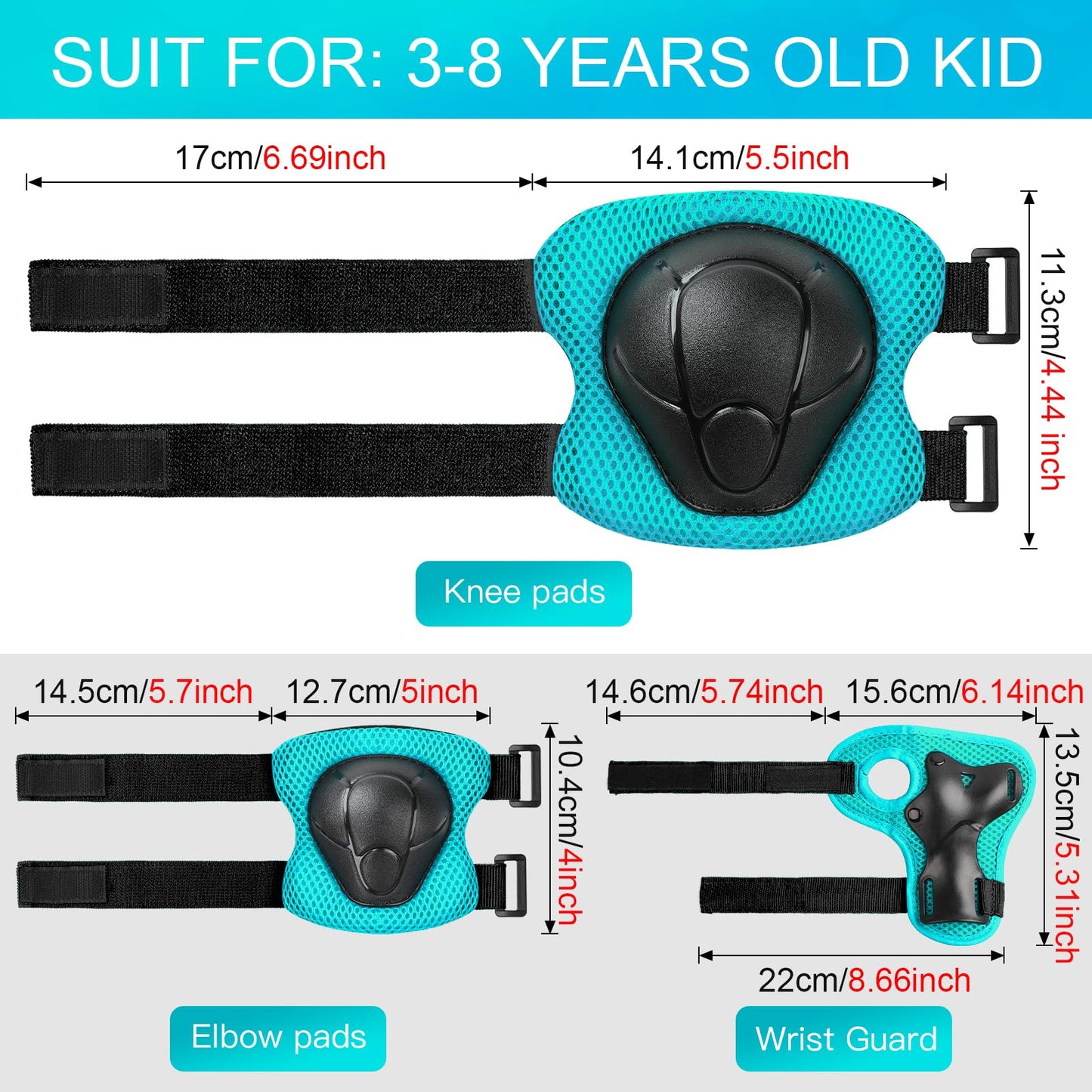 Wemfg Kids Protective Gear Set Knee Pads for Kids 3-8 Years Toddler Knee and Elbow Pads with Wrist Guards 3 in 1 for Skating Cycling Bike Rollerblading Scooter
