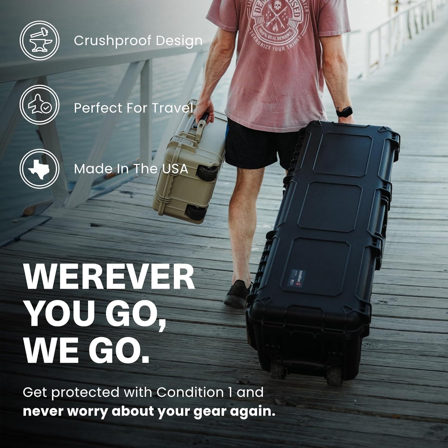 Condition 1 Waterproof Hard Case with Wheels - Lockable, TSA Approved, IP67 Rated | Black, 45” Travel Gear Storage