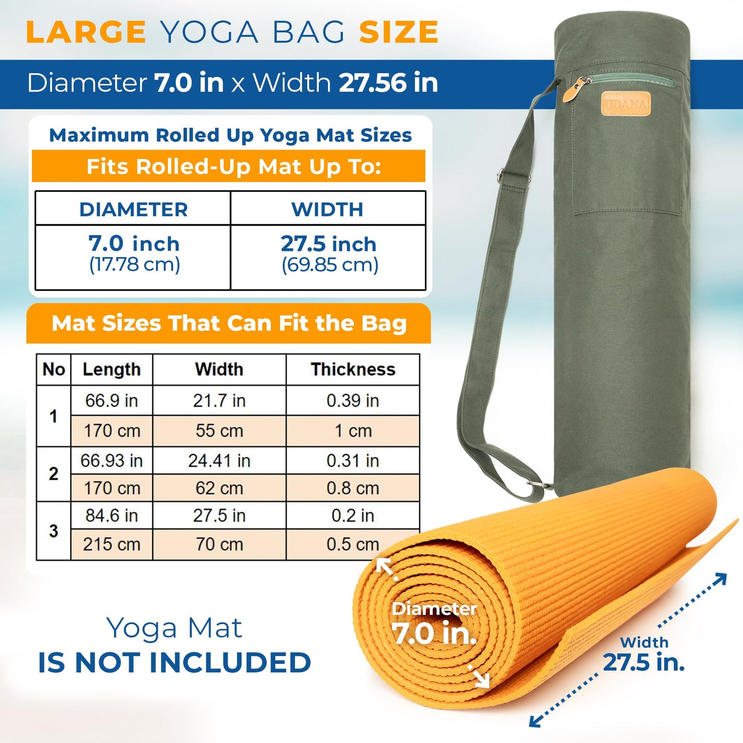 UDANA Green Yoga Mat Bag | Large Yoga Mat Bags for Women & Men | Fits Thick Yoga Mat & Yoga Accessories | Three Storage Pocket | Adjustable Yoga Bag Shoulder Strap | Great As Gym Bag