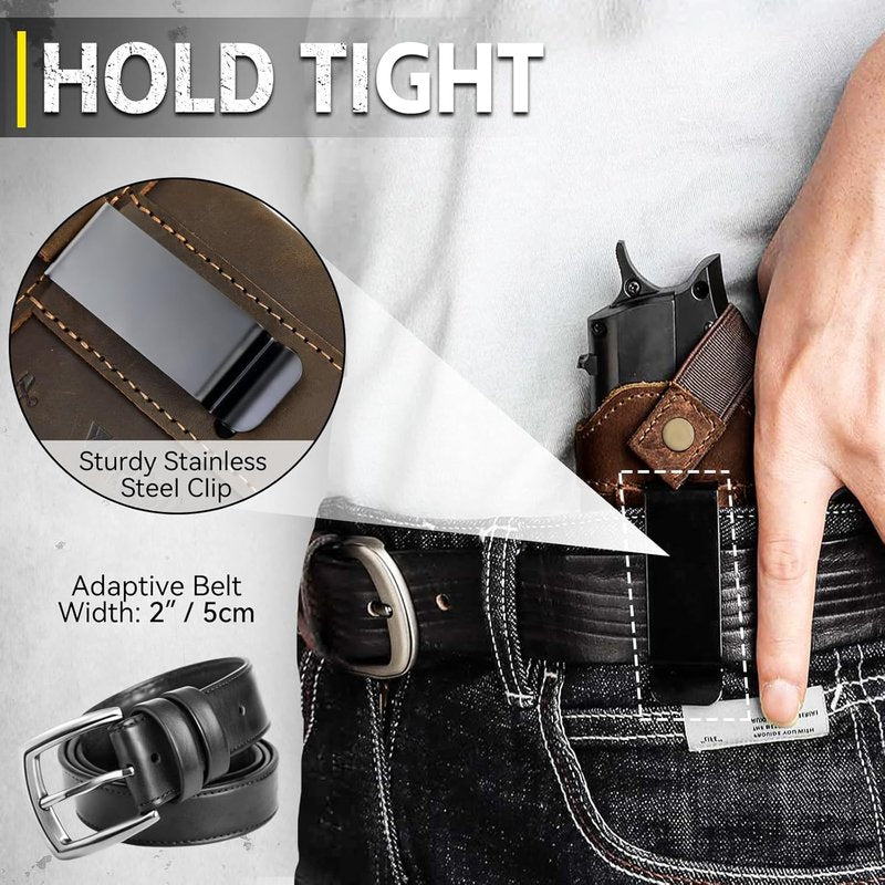 Universal Leather Gun Holster - IWB/OWB Concealed Carry for Glock, Taurus, Sig, M&P | Fits Most Pistols