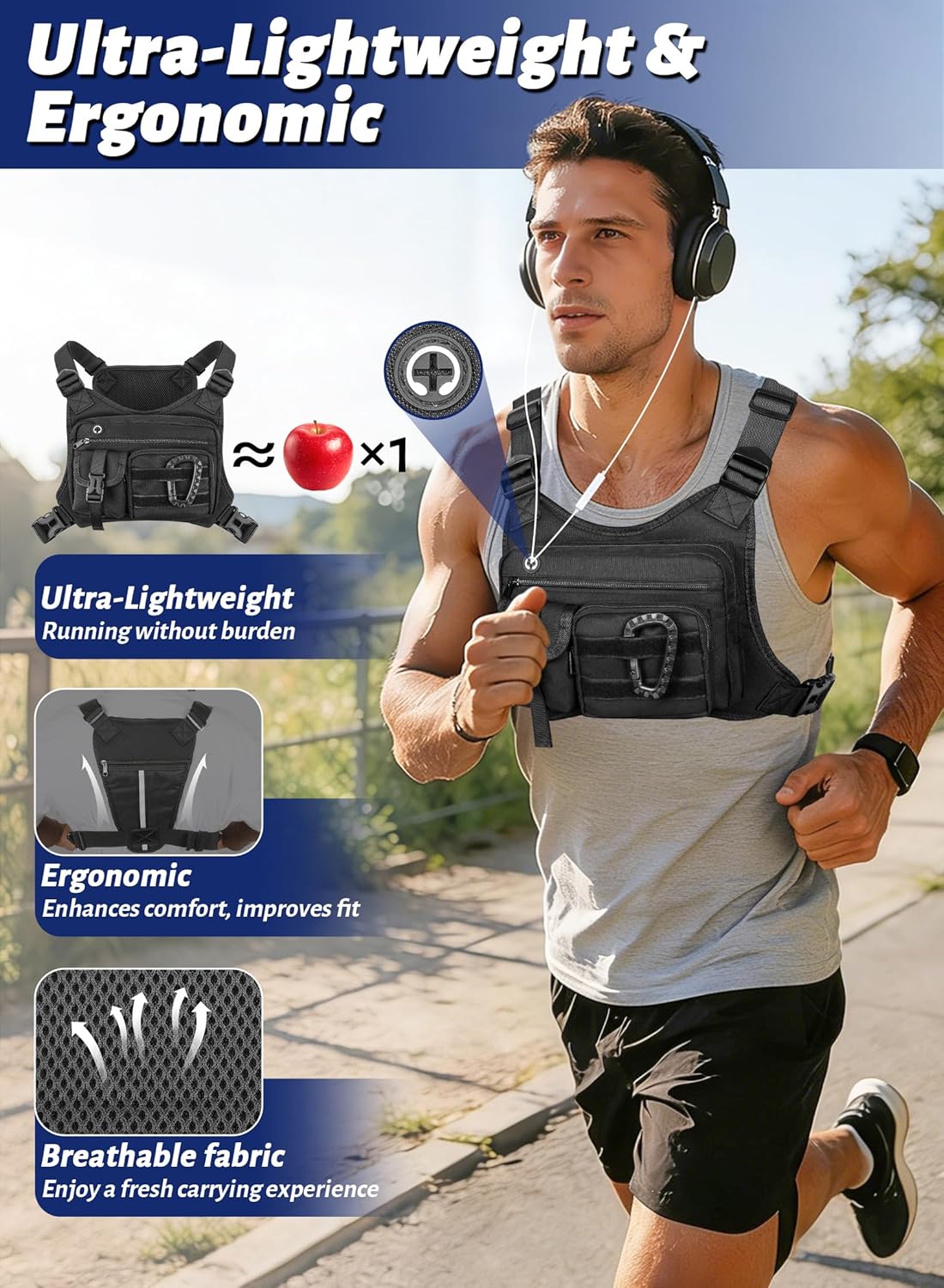 Lightweight Utility Chest Bag for Men & Women - Running Pack with Phone Holder | Ideal for Sports & Workouts