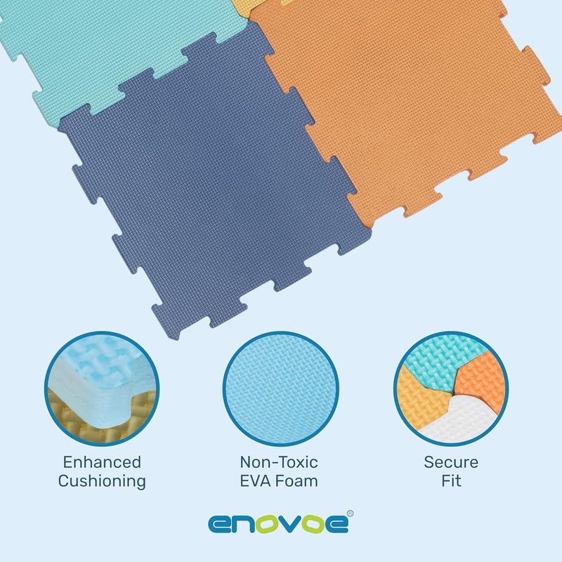 Baby Play Mat for Floor - Non-Toxic Interlocking EVA Foam Mats | 16 Pcs Cushioned Puzzle Mat (12" x 12")