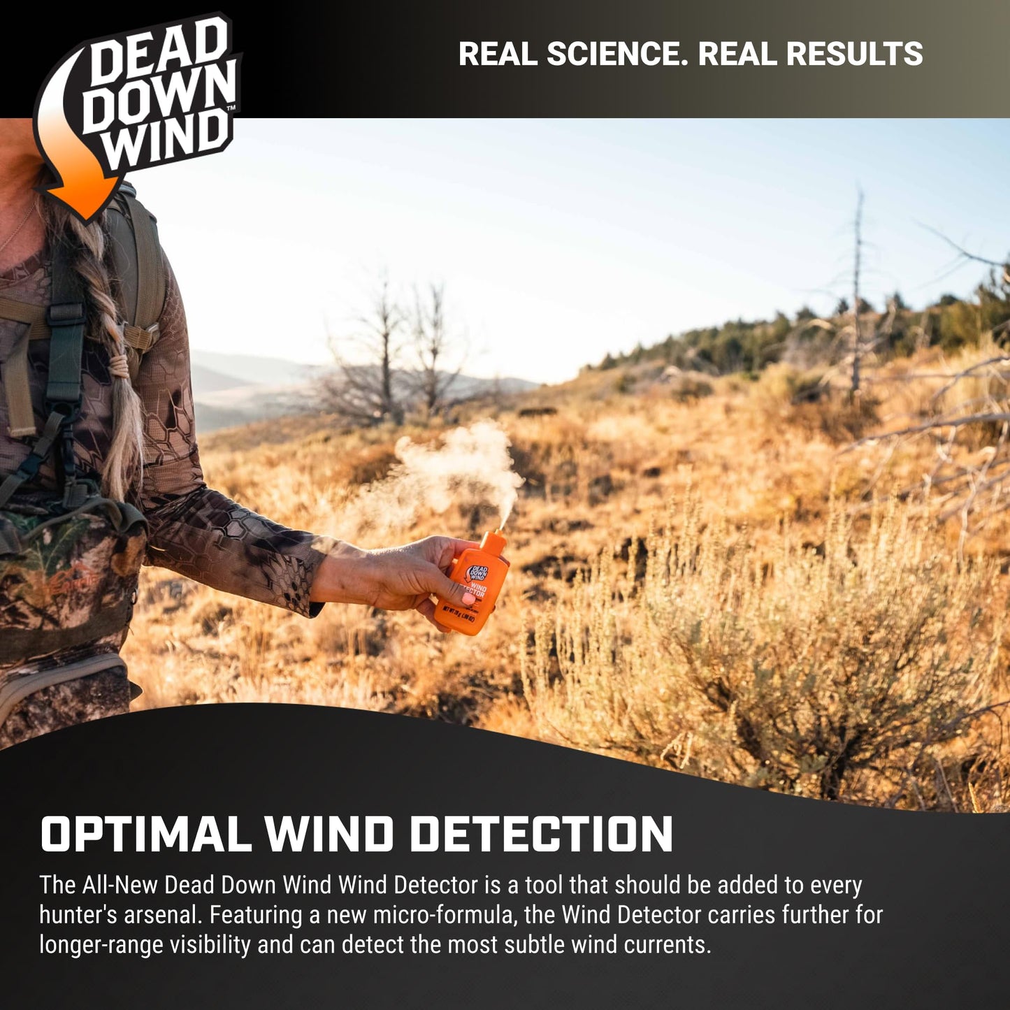 Dead Down Wind Hunting Wind Detector | Odorless Wind Direction Indicator, Longer Range Visibility, Detects Subtle Breezes, No Clumping, Mess Free Formula | Secure Squeeze Bottle | .98 Oz Orange One Size