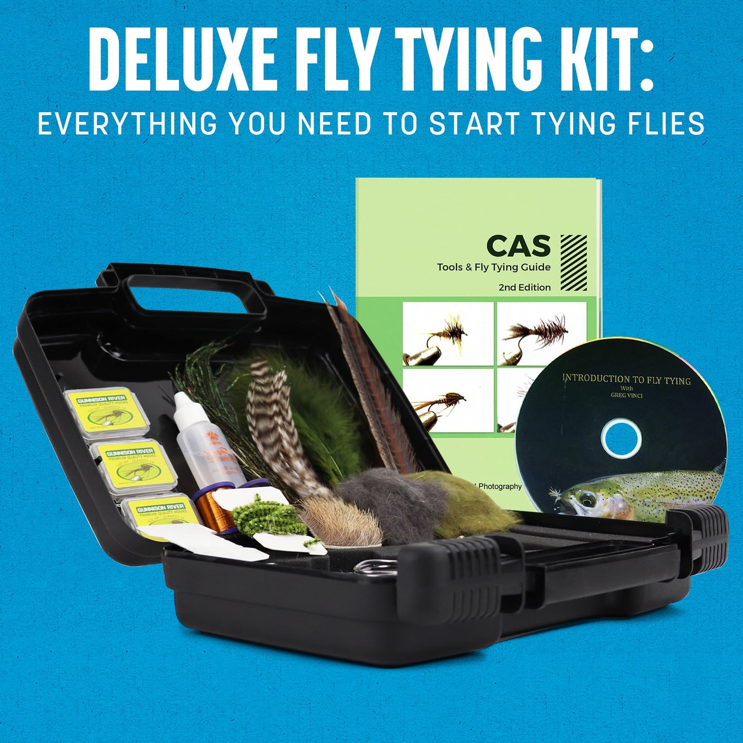 CREATIVE ANGLER Deluxe Fly Tying Kit - Complete Tools Kit, Ideal for Beginners and Pros, Includes Feathers, Vice, Bobbin, Rotary Tool