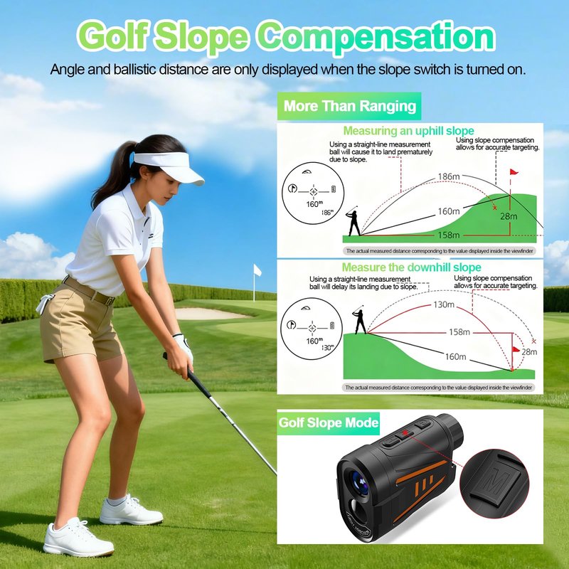 Golf Rangefinder with Slope Compensation Mode, 1800 Yards Golf Laser Rangefinder, 6X Magnification for Distance Angle Height Measurement, Magnetic Stripe, Water Resistant, Flag Pole Locking Vibration