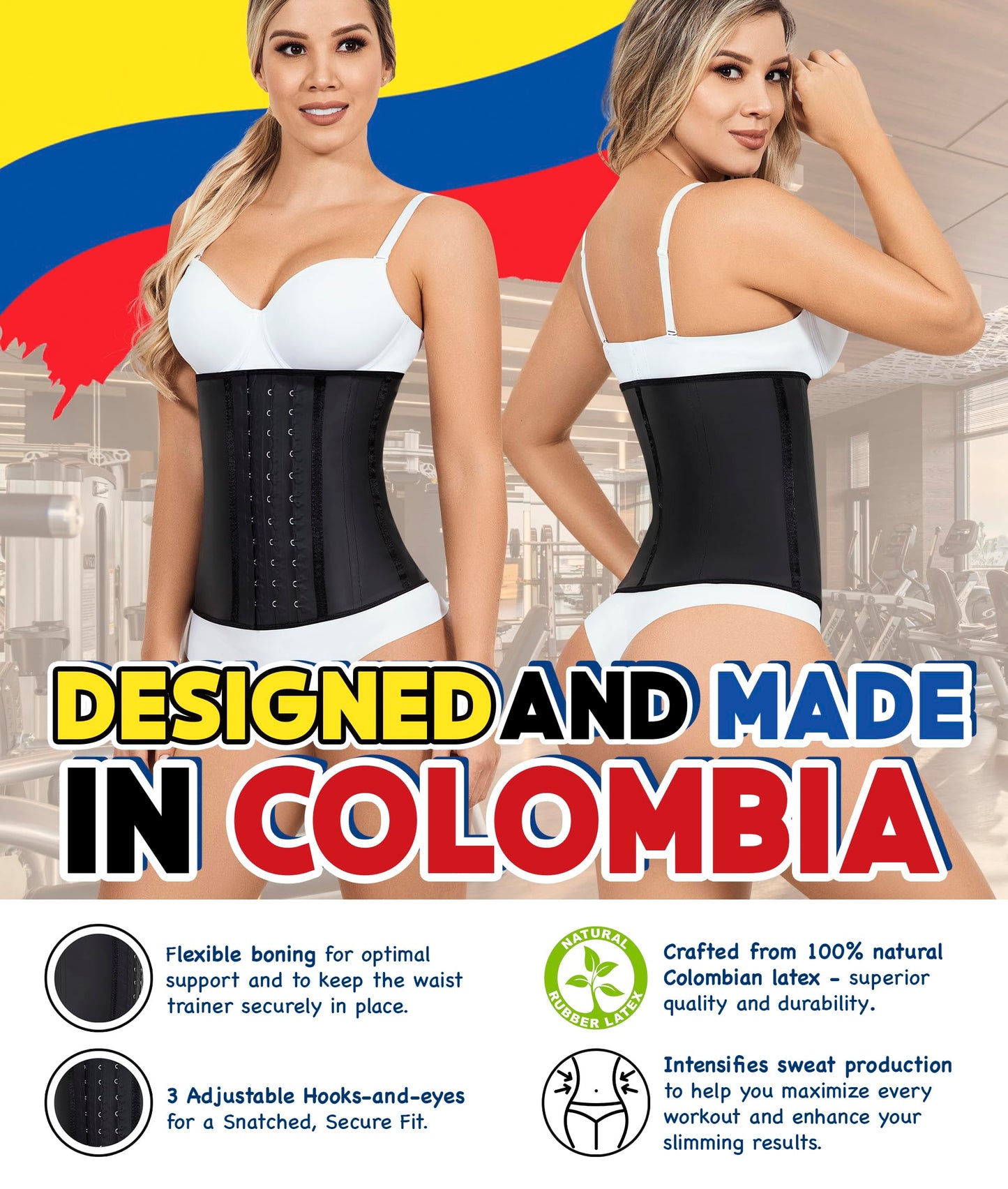LadySlim by NuvoFit AUTHENTIC COLOMBIAN Premium Waist Trainer Cincher for Women LATEX Body Shaper Fajas Colombianas Reductoras Cinturilla Para Mujer Black M