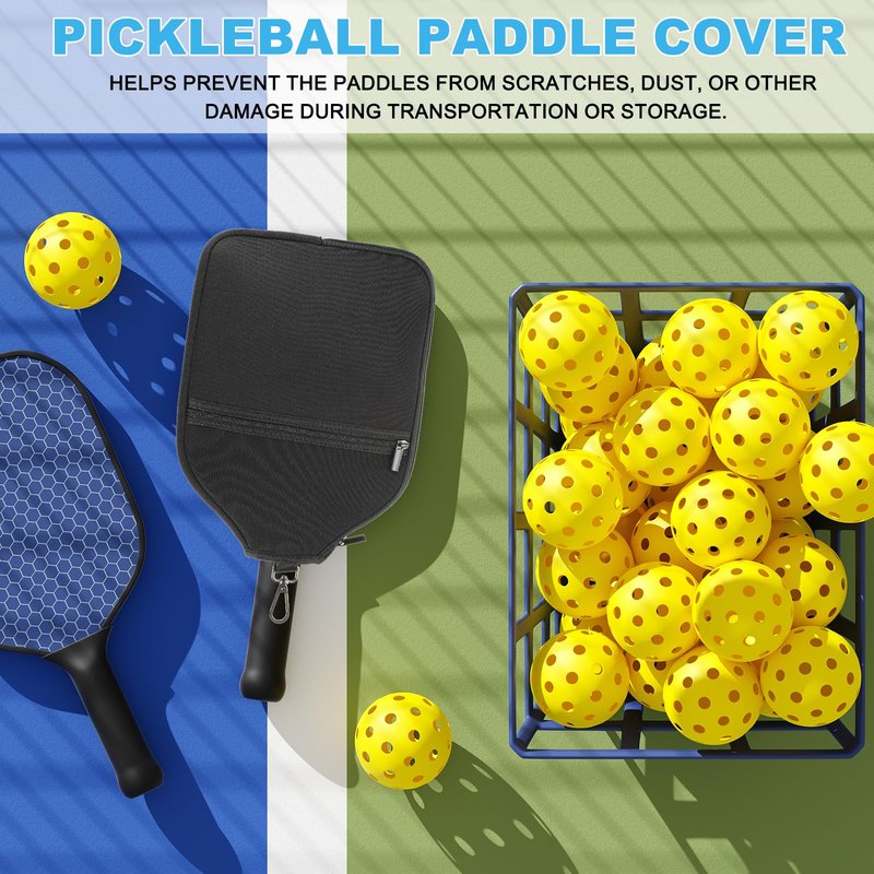 PATIKIL Pickleball Paddle Cover, Universal 12.2x9.4 Inch, Black Neoprene, Zipper Closure, Utility Pocket, Soft Shell, Carrying Strap