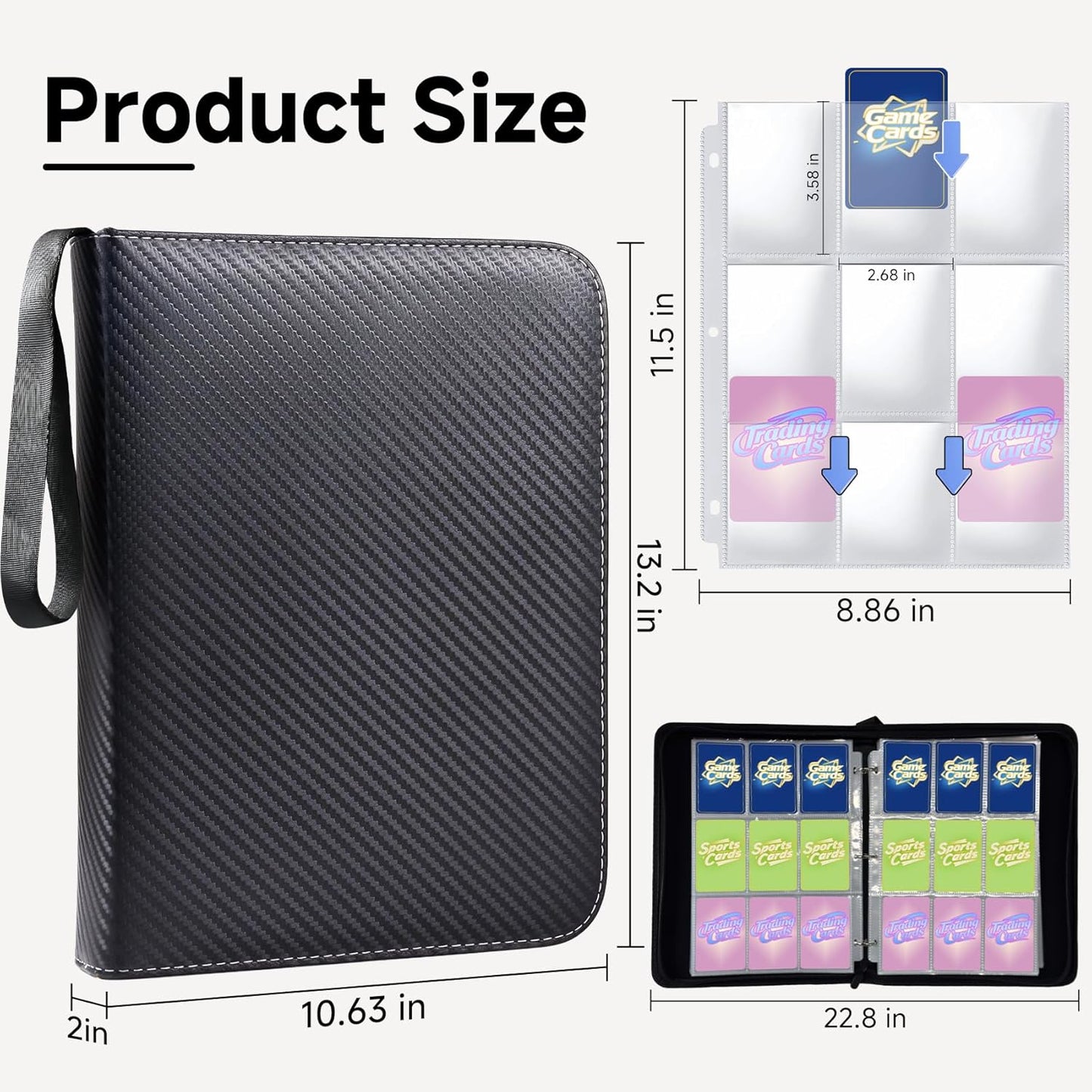 9 Pocket Trading Card Binder - Holds 1080 Cards | Premium Zipper Top Loader Album for MTG, TCG, Baseball & Sports Cards
