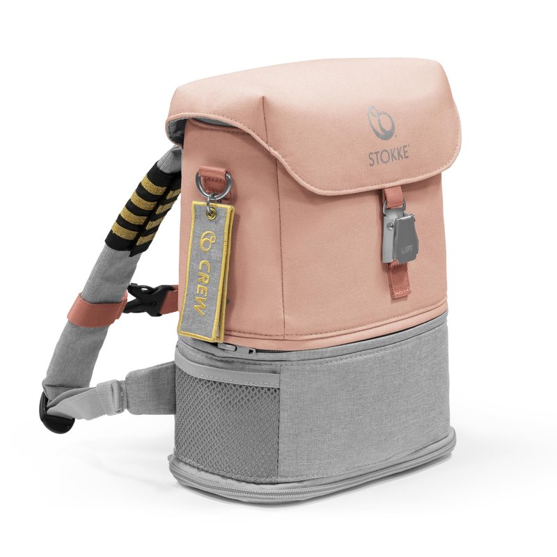 Stokke JetKids BackPack, Pink Lemonade - Expandable Design for Kids 2-7 Years Old - Easy-to-Clean, Water Repellent Fabric - Includes Pull-Out Seat Pad, Name Tag & Detachable Captain Stripes