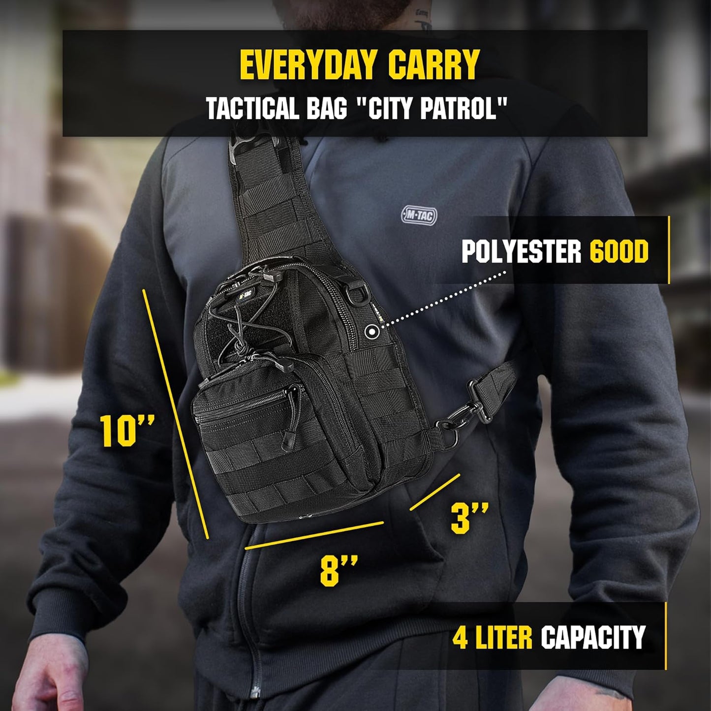 Tactical Crossbody Sling Bag for Men - Black Military EDC Backpack | Versatile Travel Chest Pack with Carabiner