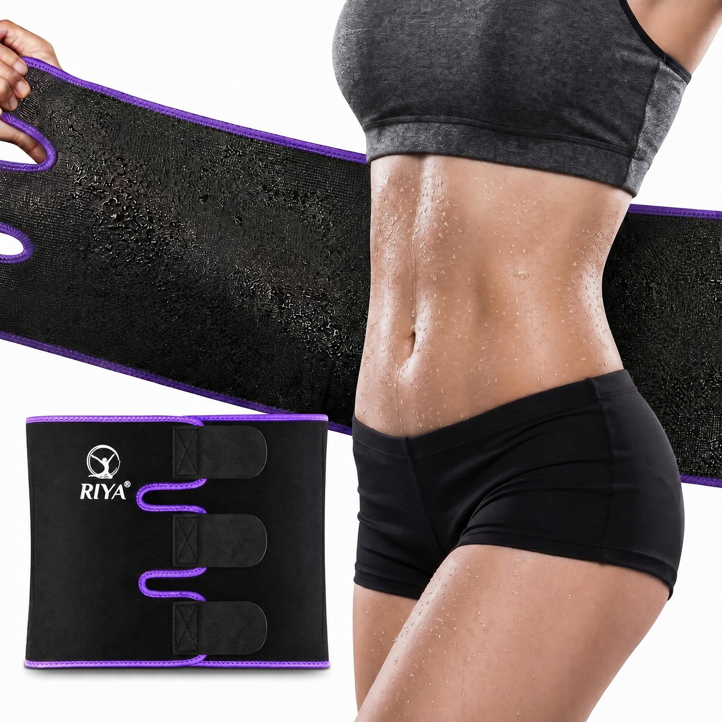 RIYA Waist Trimmer Sweat Waist Trainer for Women and Men Waist Sweat Belt Band Belly Stomach Wrap Purple