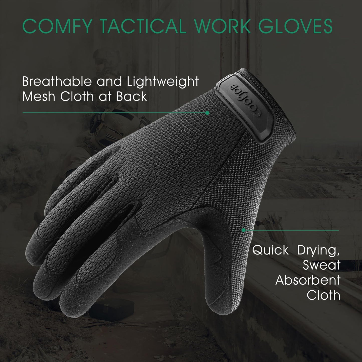 COOLJOB Touchscreen Utility Work Gloves for Men, Breathable Cooling Safety Gloves for Camping, Gardening, Hiking, Running and Driving, Lightweight and Flexible, Black Medium