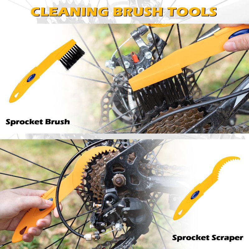 focopot Bike Chain Cleaner Kit with Bicycle Cleaner(25 oz),Degreaser(10 oz),Oil Lubricant(2 oz),Cleaning Brush Tool,Bike Chain Cleaning kit to Clean and Lube Mountain/Road/MT/E Bike
