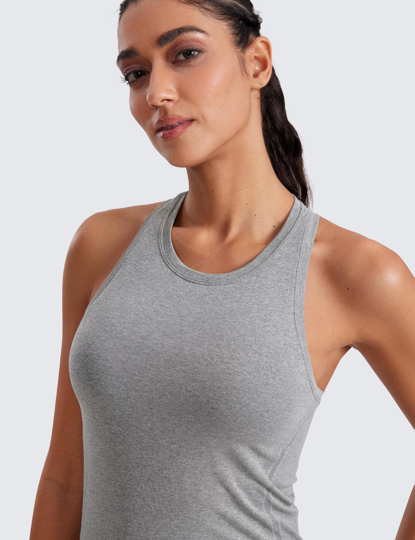 CRZ YOGA Seamless Workout Tank Tops for Women - Athletic Running Gym Sleeveless Shirts Crewneck Racerback Breathable Slate Grey Marl X-Small