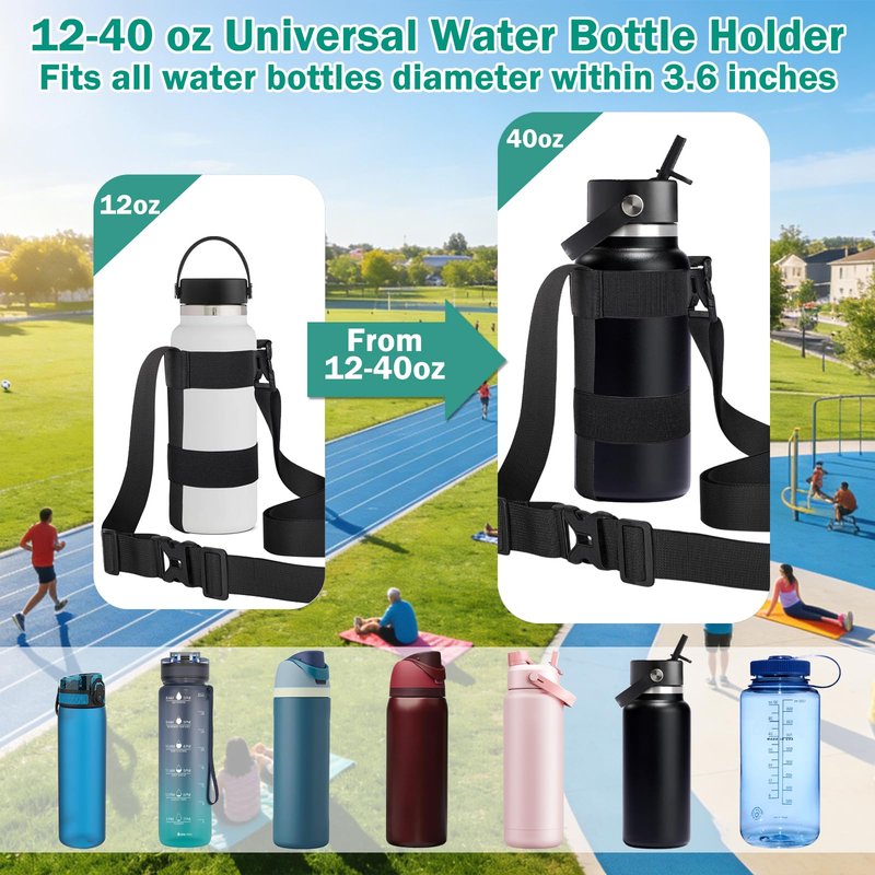 HEYSKAY 2PCS Water Bottle Holder with Strap, Water Bottle Sling with Adjustable Shoulder Strap and Carabiner for Owala FreeSip 24-40oz, Hydro Flask and Universal Water Bottles, for Walking, Hiking