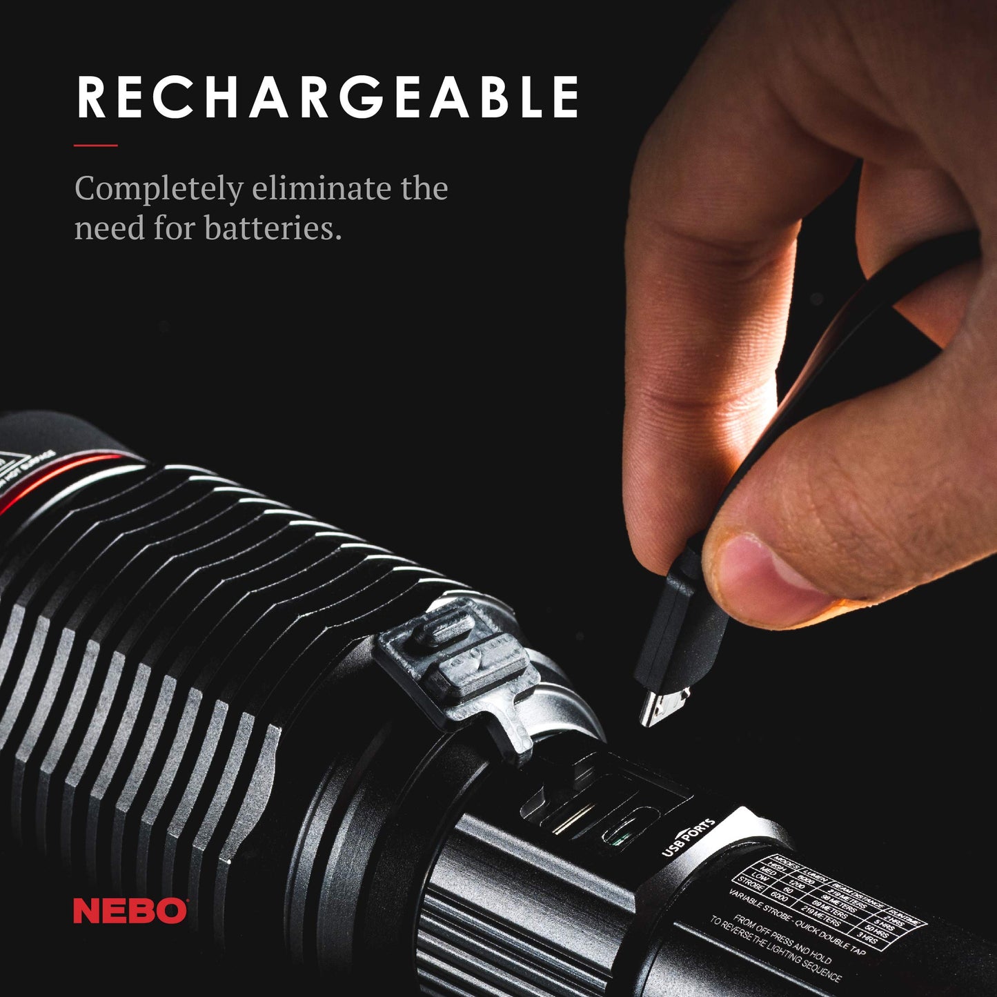 NEBO Redline 6K 6000-Lumen LED Rechargeable Bright Flashlight For EDC, Camping, Hunting, Hiking, Tactical With 4X Zoom, 4 Light Modes, Waterproof, Power Bank, Black