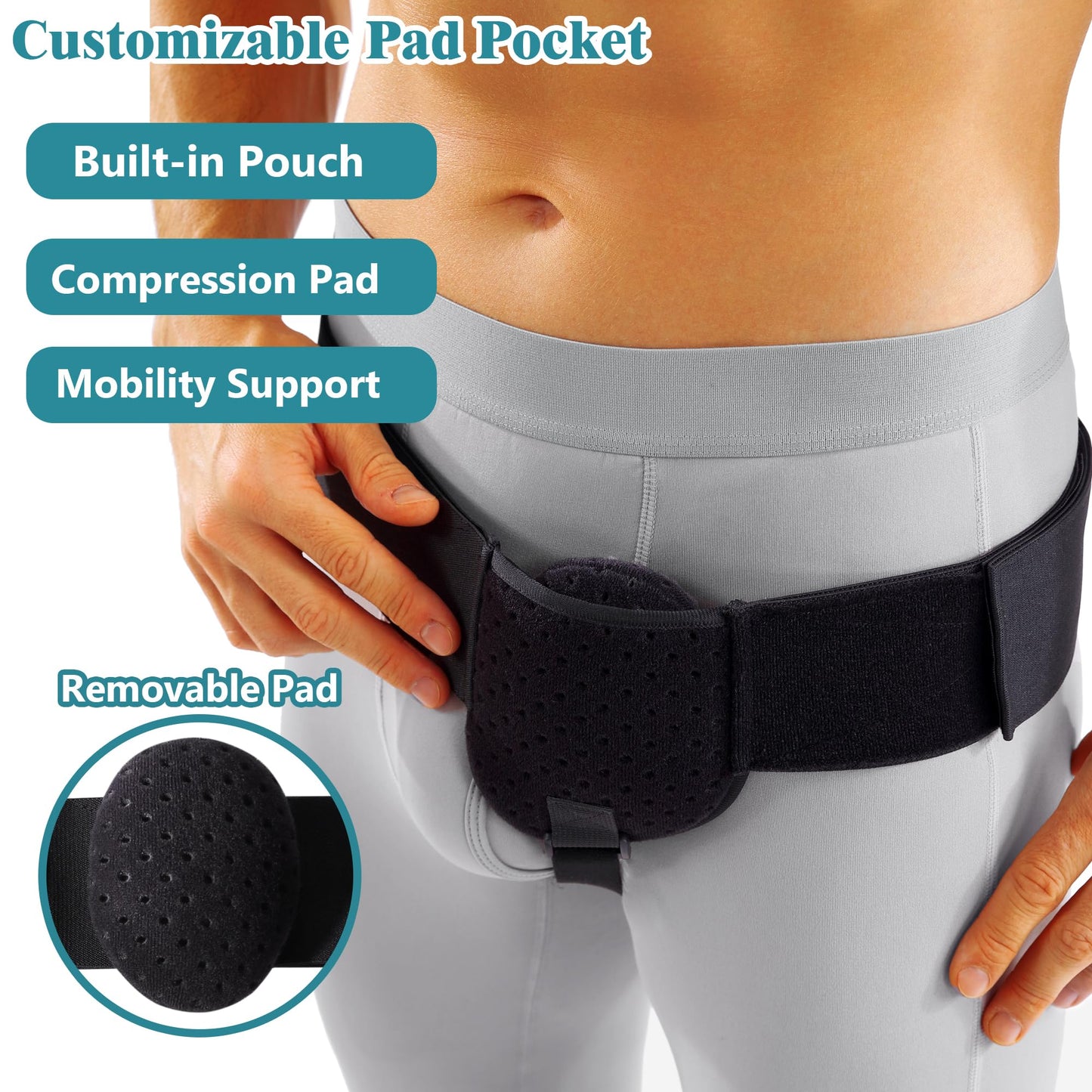 PAZ WEAN Inguinal Hernia Belt for Men & Women – Adjustable Support Truss for Groin Hernia Pain Relief, Bulge Control, Left or Right Inguinal Hernia with Pad Pocket