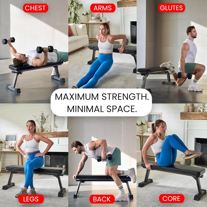 Foldable Flat Weight Training Bench - Multi-Purpose Gym Equipment for Ab Exercises | Compact Design