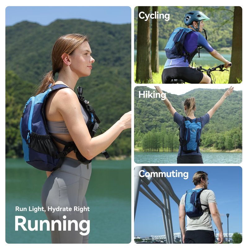 MARCHWAY Lightweight Hydration Backpack with Vest Style Straps & 2.5L TPU Water Bladder, Versatile Sleek Multi-Pocket Pack for Hiking, Cycling, Running, Backpacking, Travel (Blue)
